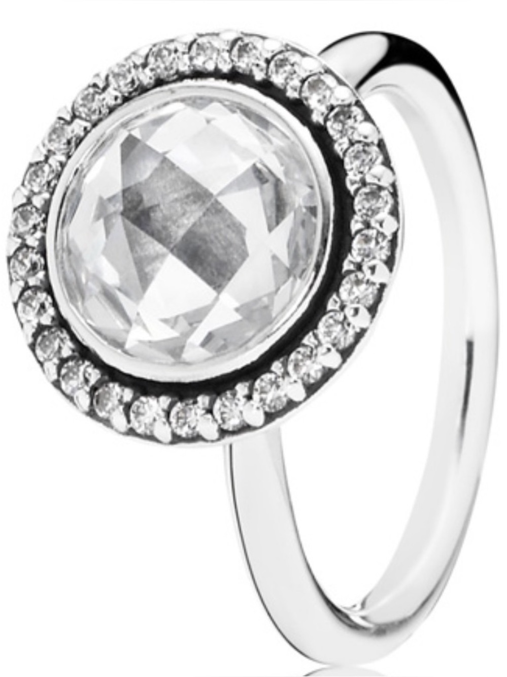 Sterling Silver Clear Crystal Halo Ring